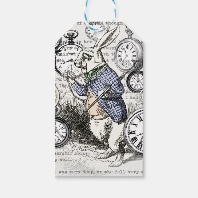 White Rabbit Alice i Wonderland Clocks Presentetikett (Framsidan)