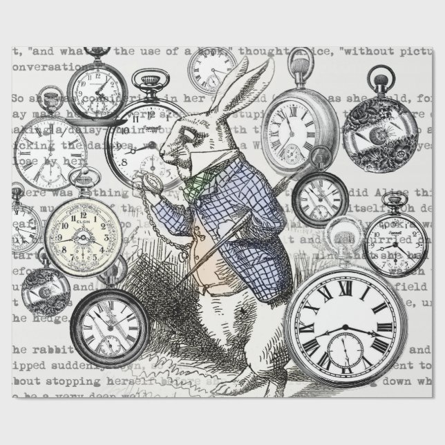 White Rabbit Alice i Wonderland Clocks Presentpapper (Platt)