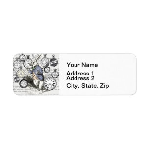 White Rabbit Alice i Wonderland Clocks Returadress Etikett