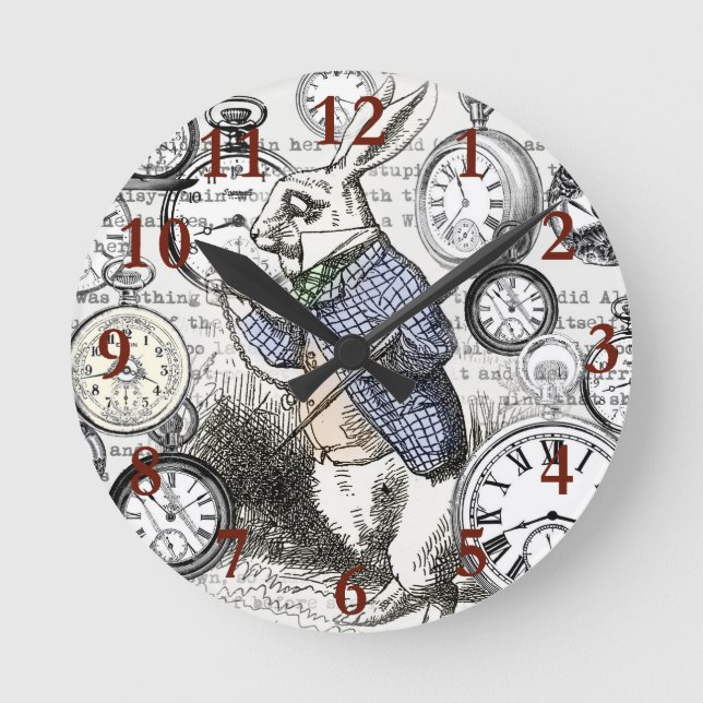 White Rabbit Alice i Wonderland Clocks Rund Klocka (Framsida)