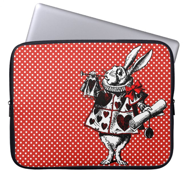 White Rabbit Alice i Wonderland Polka dots Laptop Fodral (Framsidan)
