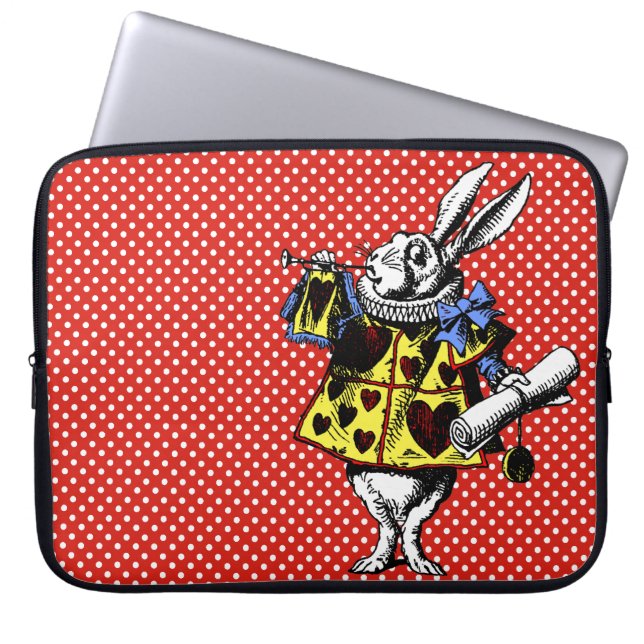 White Rabbit Alice i Wonderland Polka dots Laptop Fodral (Framsidan)