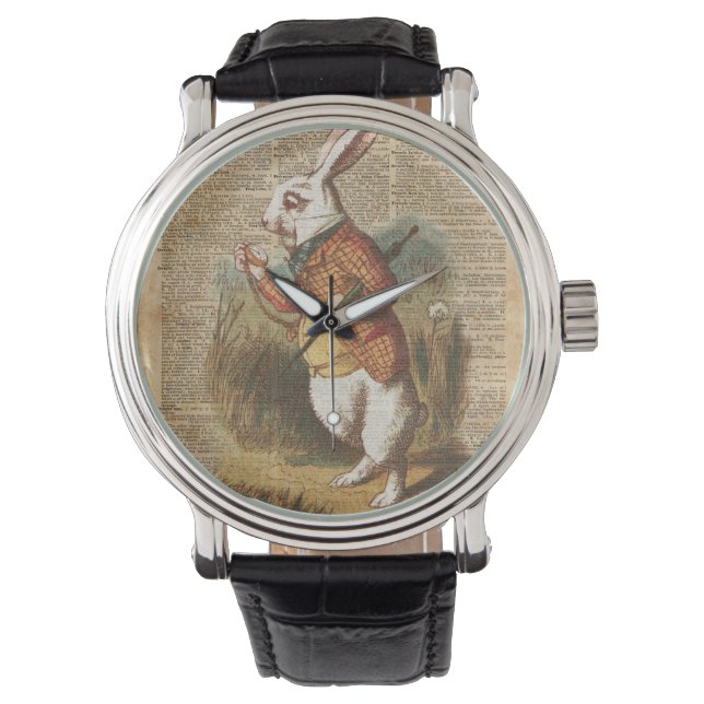 White Rabbit Alice i Wonderland Vintage Art Armbandsur (Framsida)