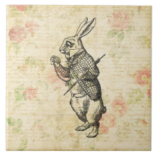 White Rabbit Alice i Wonderland Vintage Art Kakelplatta