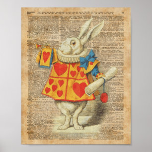 White Rabbit Alice i Wonderland Vintage Artwork Poster