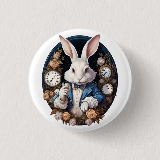 White Rabbit Alice i Wonderland Watches och ro Knapp (Framsida)