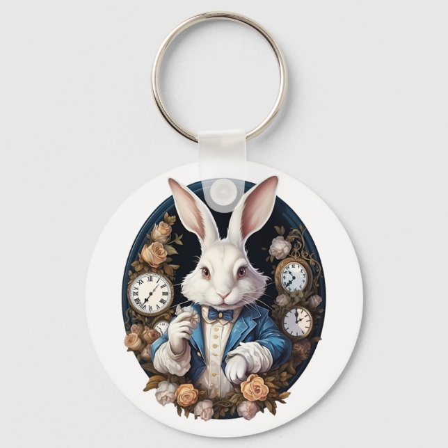White Rabbit Alice i Wonderland Watches och ro Nyckelring (Framsida)