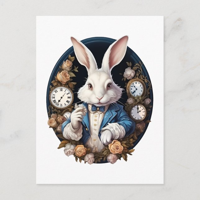 White Rabbit Alice i Wonderland Watches och ro Vykort (Framsida)
