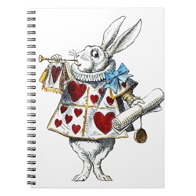 White Rabbit Alice Wonderland Hearts Anteckningsbok (Framsidan)