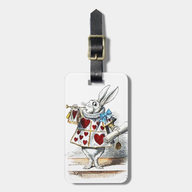 White Rabbit Alice Wonderland Hearts Bagagebricka (Vertikal Framsida)