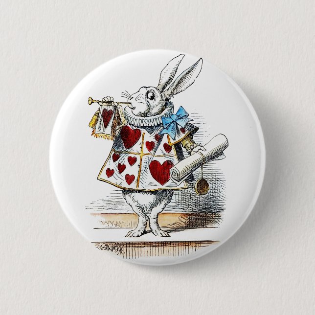 White Rabbit Alice Wonderland Hearts Knapp (Framsida)