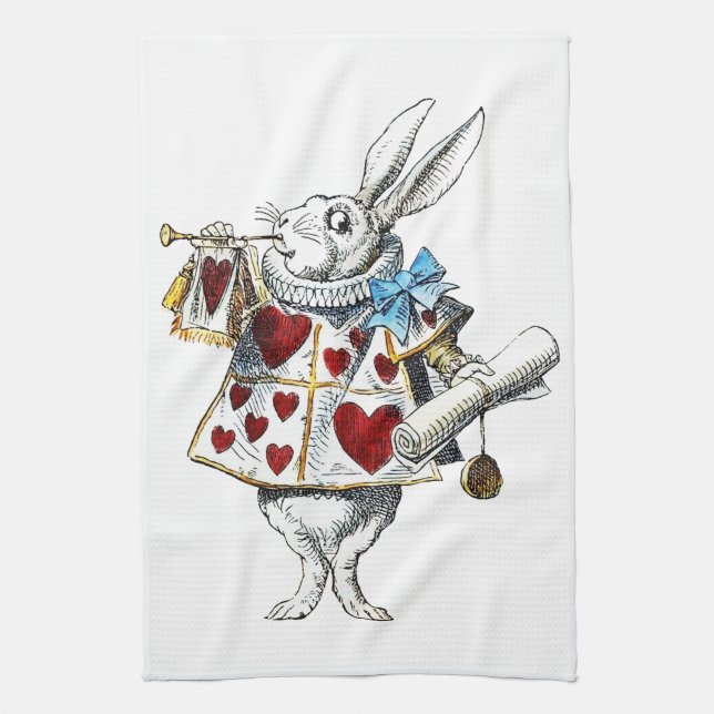 White Rabbit Alice Wonderland Hearts Kökshandduk (Vertikal)