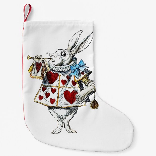 White Rabbit Alice Wonderland Hearts Liten Julstrumpa (Framsidan)