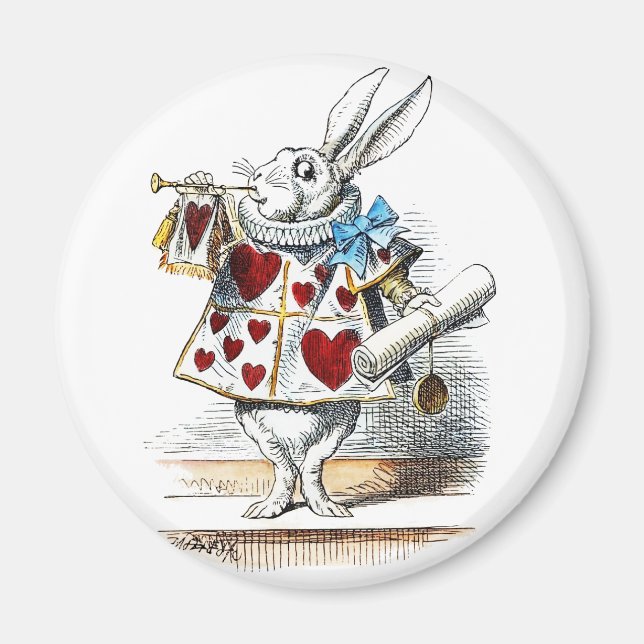 White Rabbit Alice Wonderland Hearts Magnet (Framsidan)