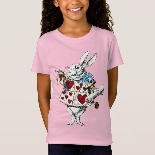 White Rabbit Alice Wonderland Hearts T Shirt (Framsida)
