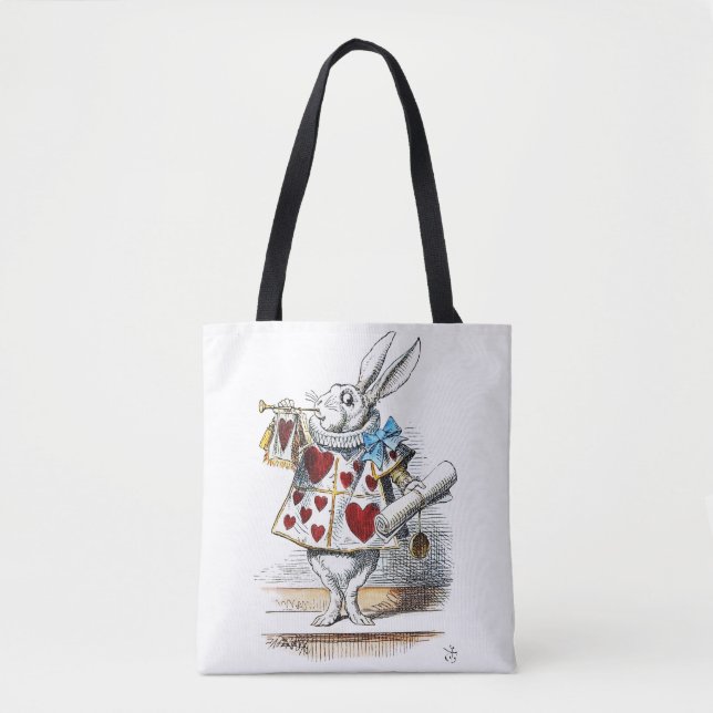 White Rabbit Alice Wonderland Hearts Tygkasse (Framsida)