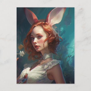 White Rabbit Cosplay Fantasy Woman Vykort