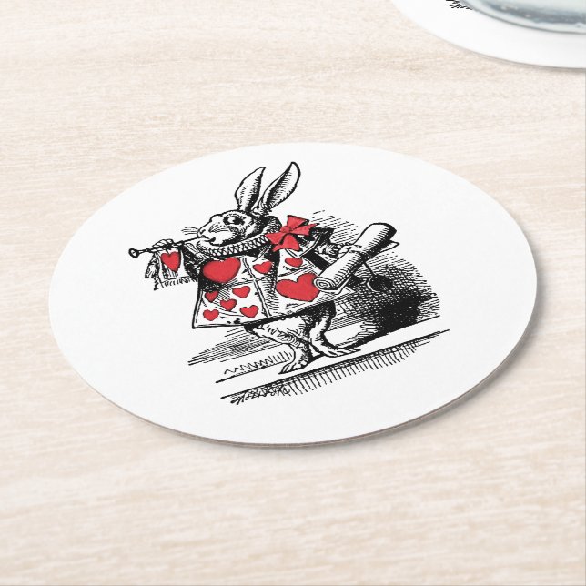 White Rabbit Court Trumpeter Alice i Wonderland Underlägg Papper Rund (Vinklad)