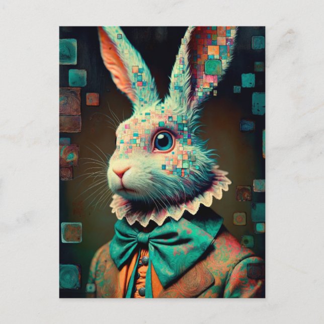 White Rabbit Glitch Vykort (Framsida)