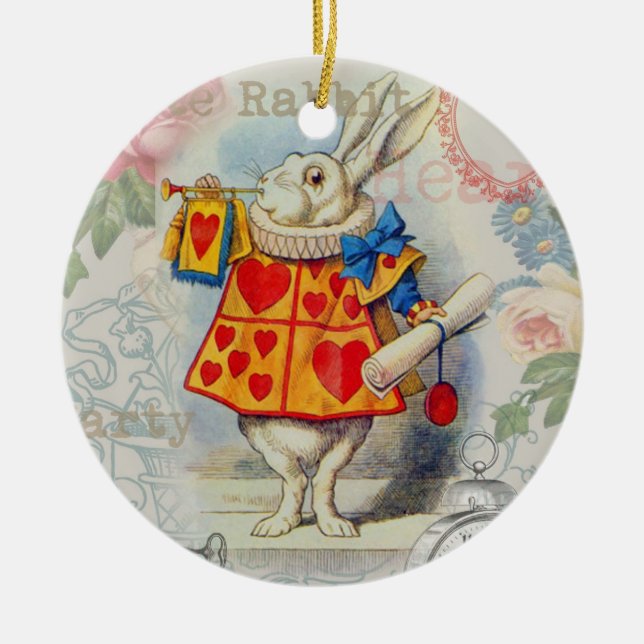 White Rabbit Hearts Alice Classic Julgransprydnad Keramik (Framsidan)