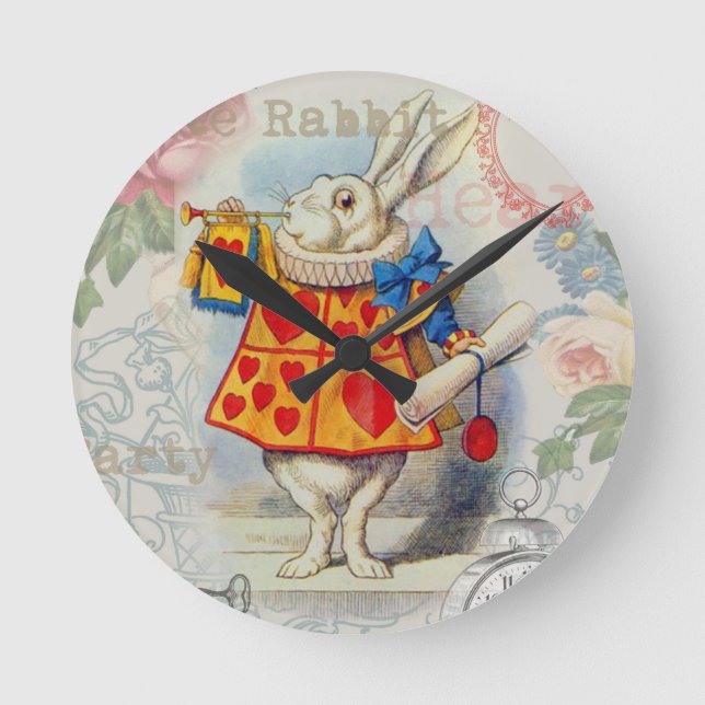 White Rabbit Hearts Alice Classic Rund Klocka (Framsida)