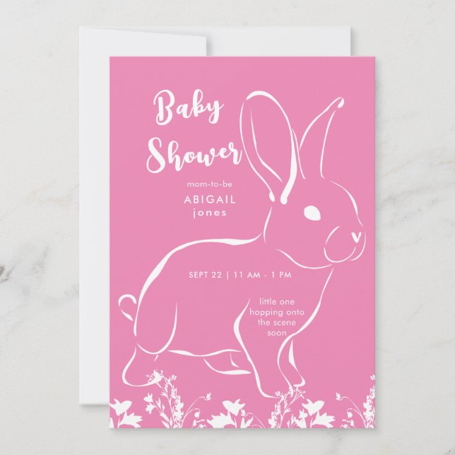 White Rabbit Rosa Baby Shower Inbjudningar (Framsida)
