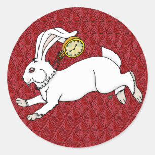 White Rabbit Stickers Red BG Runt Klistermärke