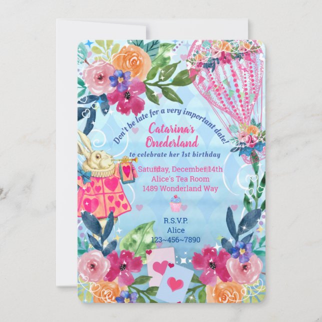 White Rabbit Story Tale Unmerry Födelsedagsfest Inbjudningar (Framsida)