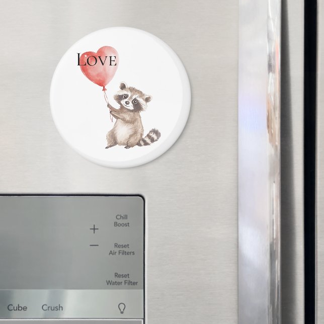 White Raccoon med Balloon Kärlek Magnet (In Situ (Fridge))