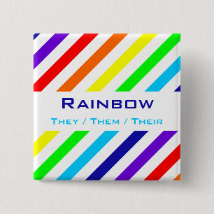 White Rainbow Rand Namn / Pronoun Button Knapp