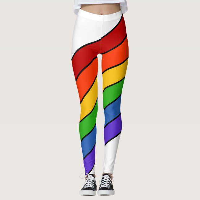 White Rainbow Stripe Leggings (Framsida)