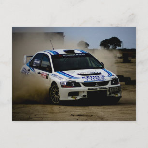 White Rally Car Vykort