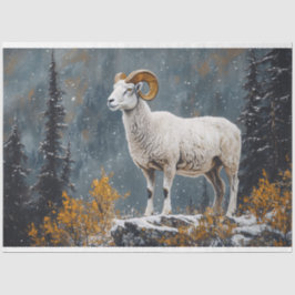 White Ram Ställande på Snowy Mountain Decoupage