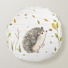White Rand Hedgehog Round Pillow Rund Kudde