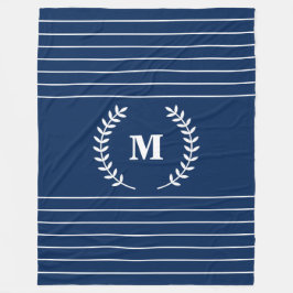 White Rand Modern Minimalist Navy Blue Monogram Fleecefilt
