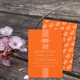 White rand och initialer orange bröllop invitati inbjudningar