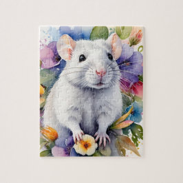 White Rat Mouse Family Pet Portrait Pussel