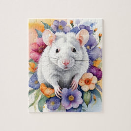 White Rat Mouse Family Pet Portrait Pussel