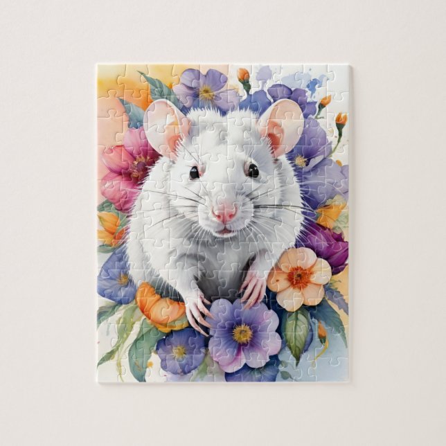 White Rat Mouse Family Pet Portrait Pussel (Vertikal)