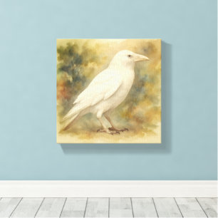 White Raven Watercolor Canvastryck