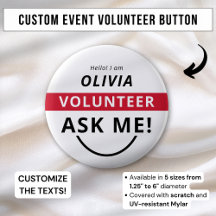 White Red Ask Me Volunteer Badge Event Namn bricka