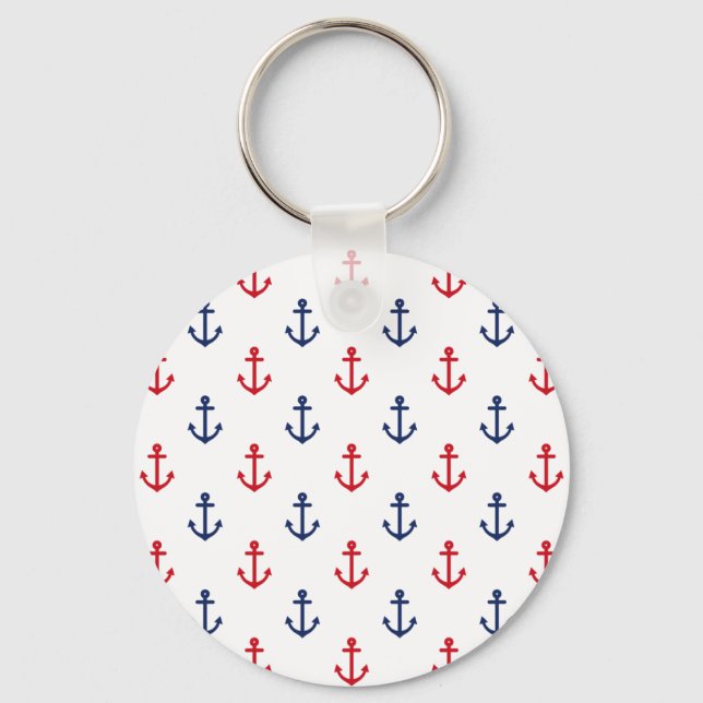 White Red Blue Nautical Anchor Mönster Nyckelring (Framsida)
