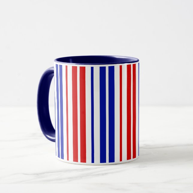 White Red Blue Stripes Pattern   Mugg (Framsida vänster)