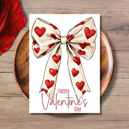 White Red Bow Blush Pink Happy Valentines Day Julkort
