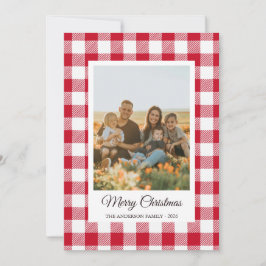 White red buffalo plaid photo Holiday Card Julkort