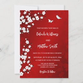 White  Red Cherry Blossom | Wedding Inbjudningar