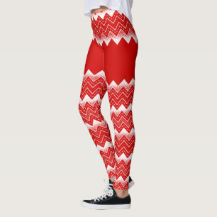 White & Red Chevron Mönster Leggings