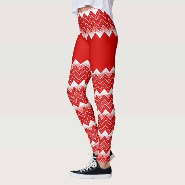 White & Red Chevron Mönster Leggings (Vänster)