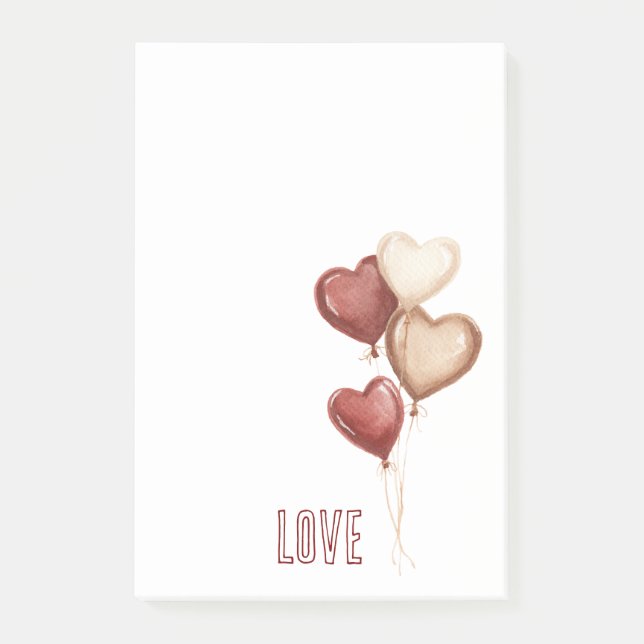 White Red Cream Heart Balloons Love  Post-it Block (Framsida)