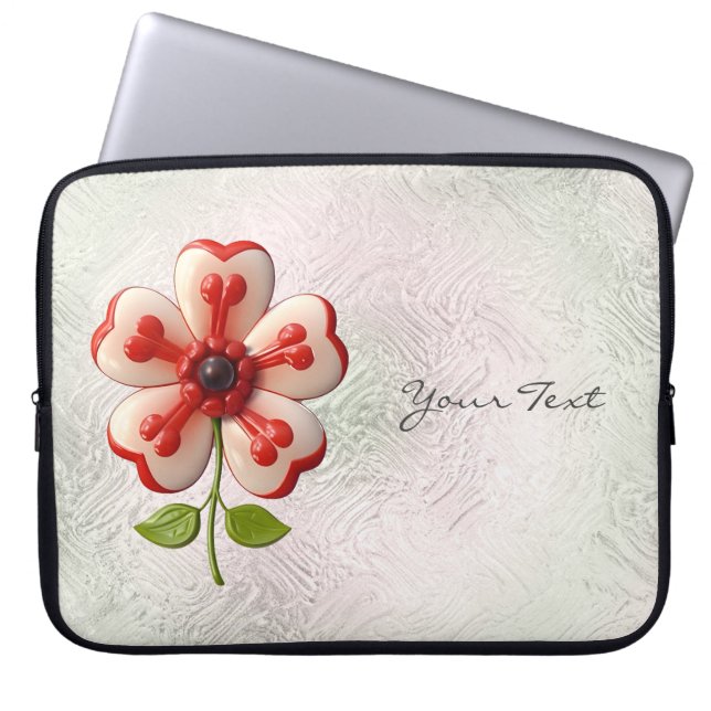 White Red Flower Laptop sleeve (Framsidan)